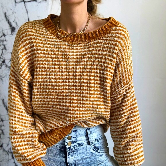 Cyrus Sweaters - Cyrus Gold/Yellow Striped Super Soft Sweater